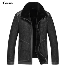 Gours, Зимние Куртки из натуральной кожи для мужчин, черная овчина, куртка пилота и пальто, теплый двусторонний летный Костюм, новинка 4XL