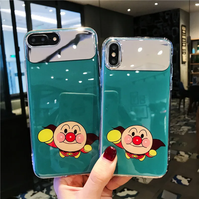 

For iPhone XS Max Anpanman mirror case, Cute cat ght blue Soft case For iPhone XR X 7 7p 6 6S 6P 8 8Plus cartoon cover