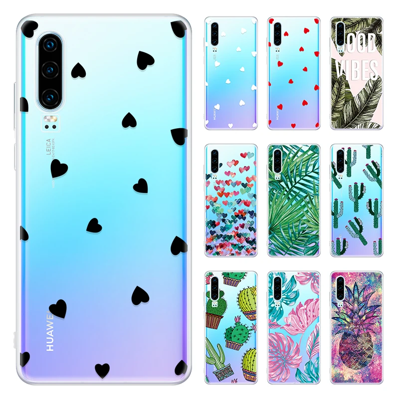 

Flowers Heart Pattern Case for Huawei P Smart Plus 2019 Soft TPU Cover Transparent Phone Case for P30 Pro Lite Cute Back Cover