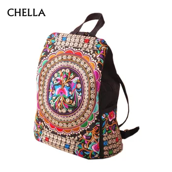 

Vintage Embroidery Ethnic Backpack Women Handmade Embroidered Flower National Teenage Schoolbag Backpack Rucksack Mochila BP0241