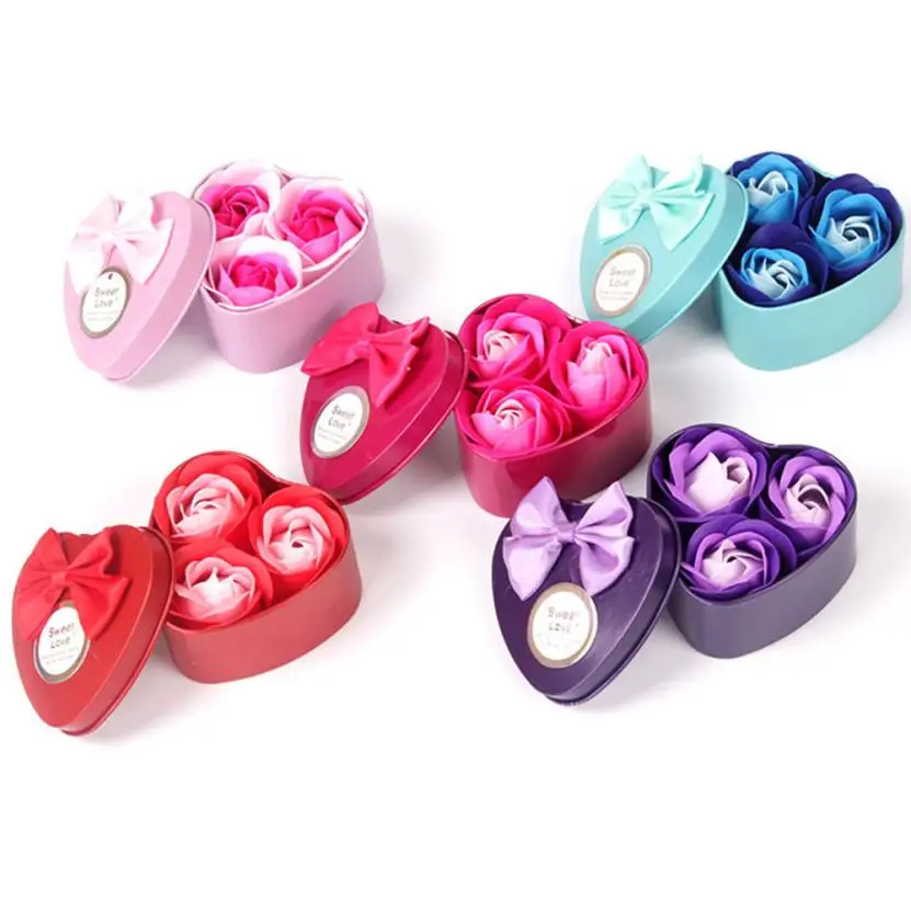 

3Pcs Bath Soap Rose Petal in Heart BoxRose flower petal with soap on it, perfect for a quick hand wash or luxurious bath