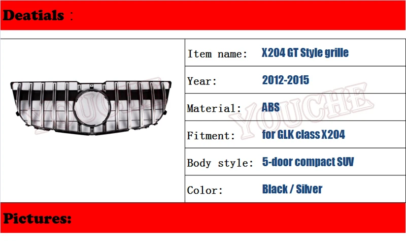 X204 GT GTR стильная Решетка переднего бампера для Mercedes GLK X204 2012- SUV GLK250 GLK300 GLK350 черная/Серебристая решетка
