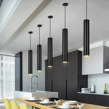 

Modern brief black aluminun Straight Cylinder Pendant light home decoration dinning room LED tube design DIY combinatio lighting
