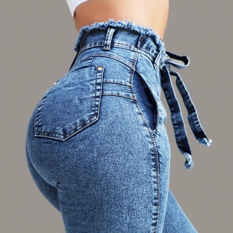 Для женщин Винтаж джинсы для брюки девочек Высокая талия стрейч узкие джинсовые женские узкие брюки Тонкий Большой размеры Сери