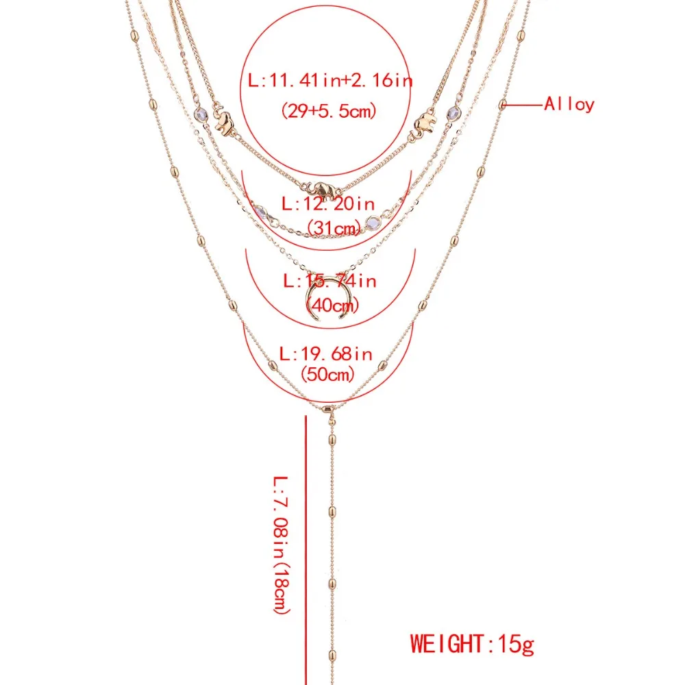 IMucci, золотое ожерелье с кристаллами, для женщин, слон, луна, подвеска, многослойные ожерелья, сексуальная цепочка на ключицу