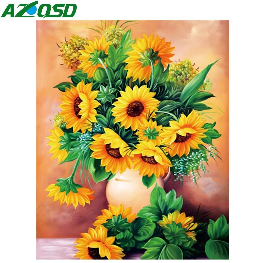 

AZQSD Diamond Embroidery Sunflower Needlework 5D DIY Diamond Painting Flower Vase Full Square Rhinestones Mosaic Home Decoration