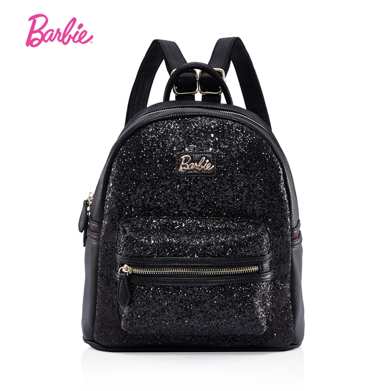 Barbie Women backpacks lively style Sequins Bag girls black leather shoulder bags Student Fashion Trend Brief Bag young Ladies