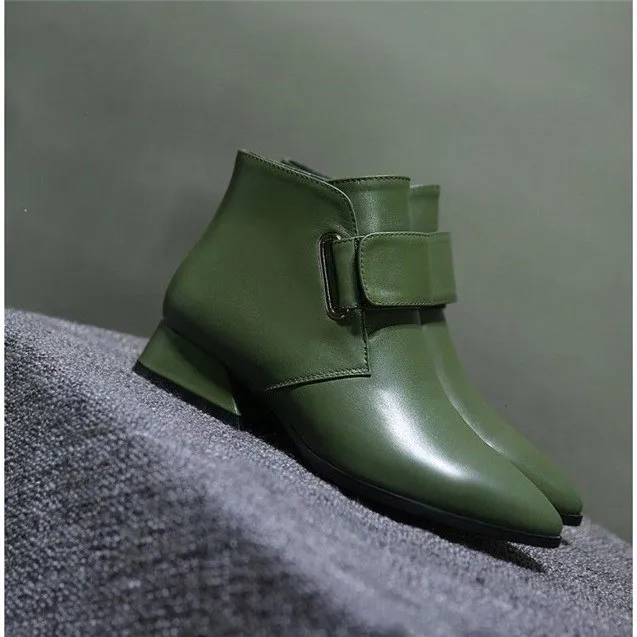 Cena , Ręcznie robione, damskie gruby obcas buty Pointed Toe Soft biustonosze, staniki, każdy rozmiar na co dzień Retro buty jesienią i zimą pojedyncze zielone wysokie obcasy buty