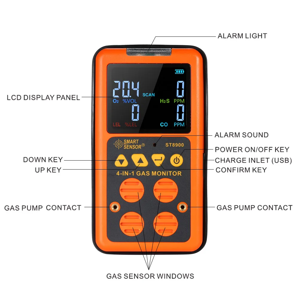 4 в 1 цифровой ЖК-детектор газа O2 H2S CO LEL монитор Анализатор газа монитор качества воздуха газовый тестер Измеритель угарного газа