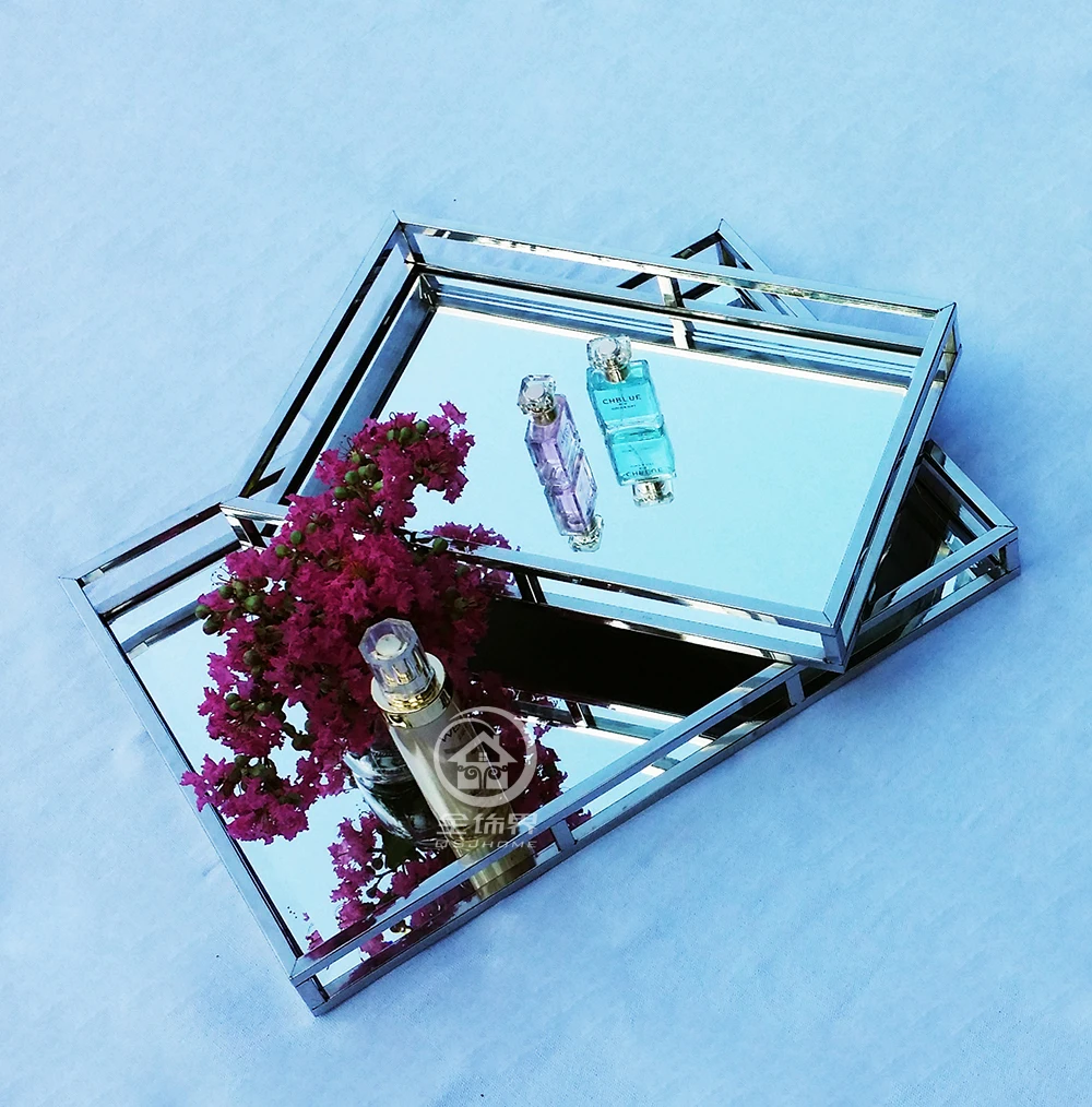 Металлический поднос современный из нержавеющей стали для макияжа зеркальный