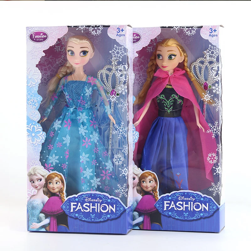 2019 Disney 11inch Frozen Elsa Anna Princess Lovely Doll Toy Fairy Fantasy Girl DIY Toy Dress Up Model For Kid Birthday Gift Box