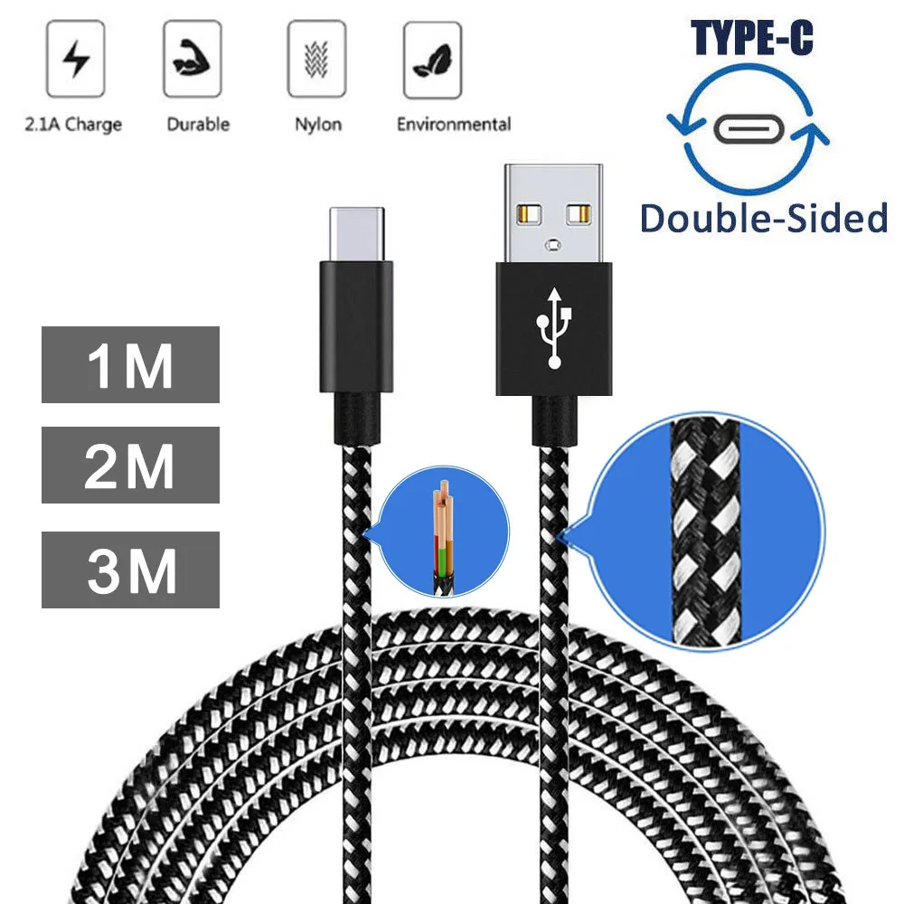 2.1A Плетеный алюминиевый USB-C USB 3,1 Реверсивный Тип C кабель зарядного устройства, совместимый с Android сотовый телефон зарядный кабель для samsung