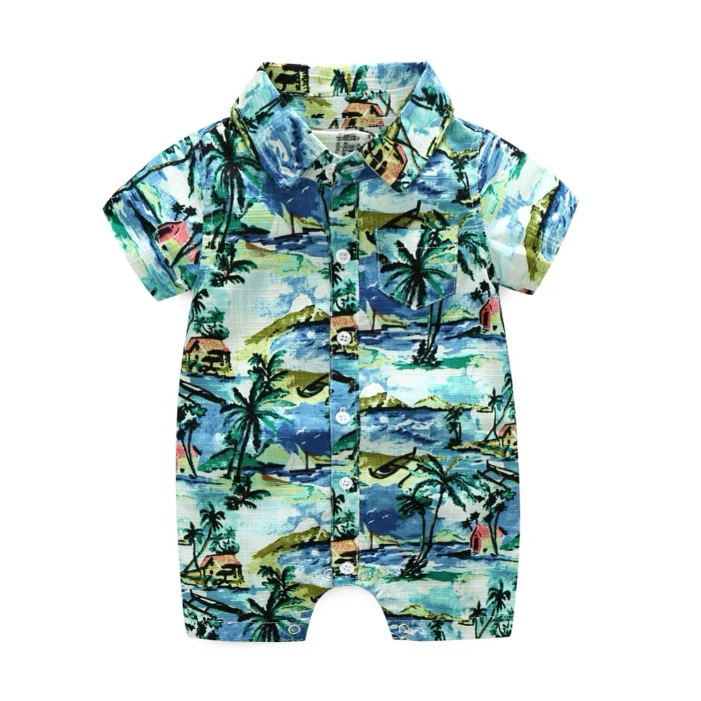 Newborn Baby Boy Beach Floral Coconut Tree Romper Summer Holiday Casual