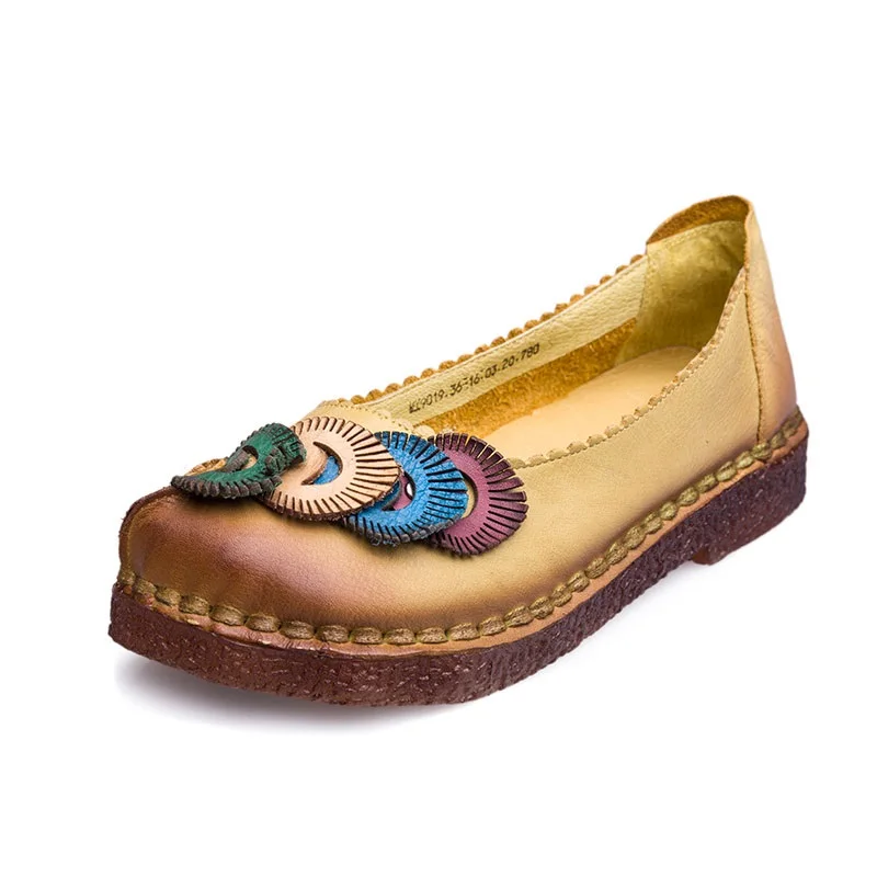 

Genuine Leather Flat Shoes Plus Size Real Leather Handmade Flats Loafers Female Solid Comfortable Casual Women Shoes