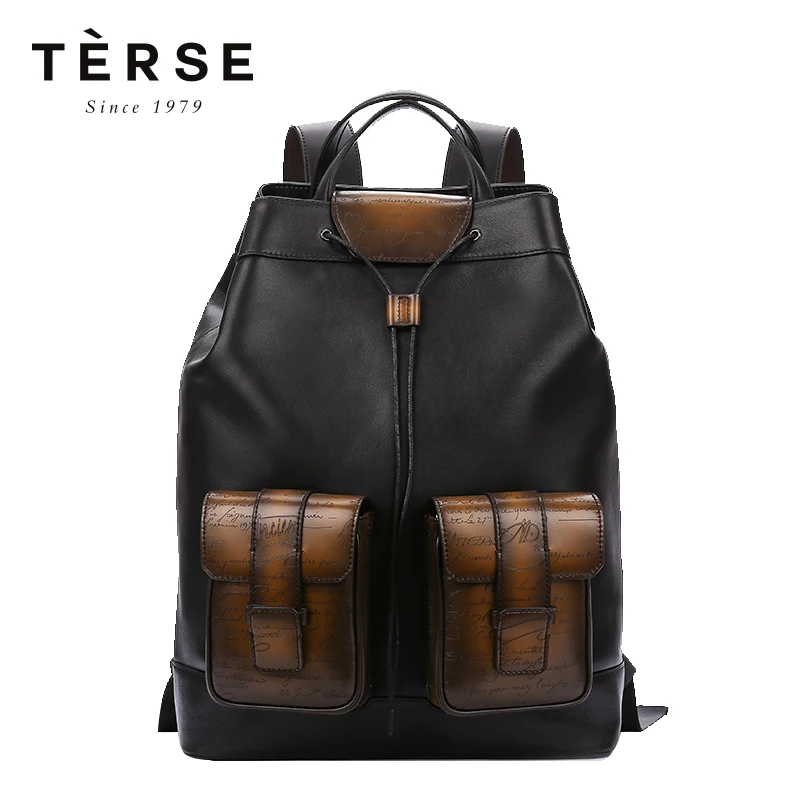 BEKNOPTE mannen Rugzakken Handgemaakte Koe lederen Patch Werk Terug Packs Vintage Preppy Stijl Grote Capaciteit Tas Voor Mannelijke LN9703-1 BEKNOPTE mannen Rugzakken Handgemaakte Koe lederen Patch Werk Terug Packs Vintage Preppy Stijl Grote Capaciteit Tas Voor Mannelijke LN9703-1