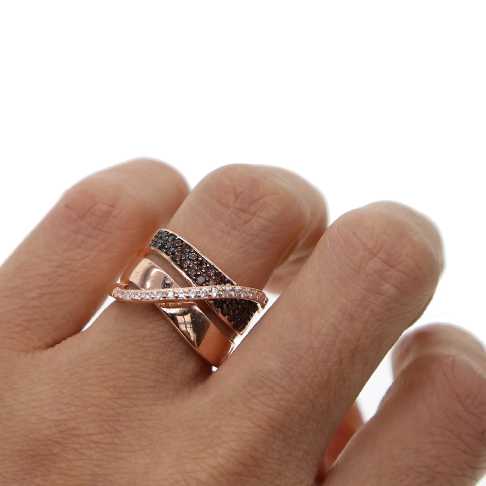 925 серебро розовое золото черный кубический цирконий cz цвет элегантное женское модное кольцо на палец микро проложить крест-накрест X свадебное милое кольцо