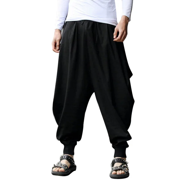 Vintage High Waist Men Baggy Cotton Pants Harem Japanese Style Pants