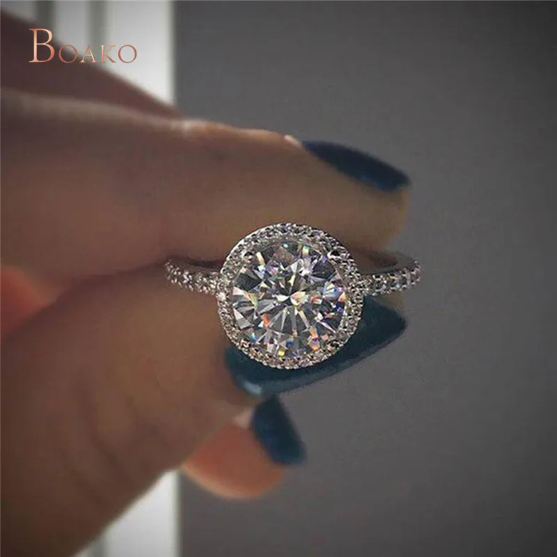 Роскошный большой круглый кристаллический горный хрусталь свадебное кольцо с большой кубический циркон Обручение кольца для Для женщин ювелирные изделия Z4