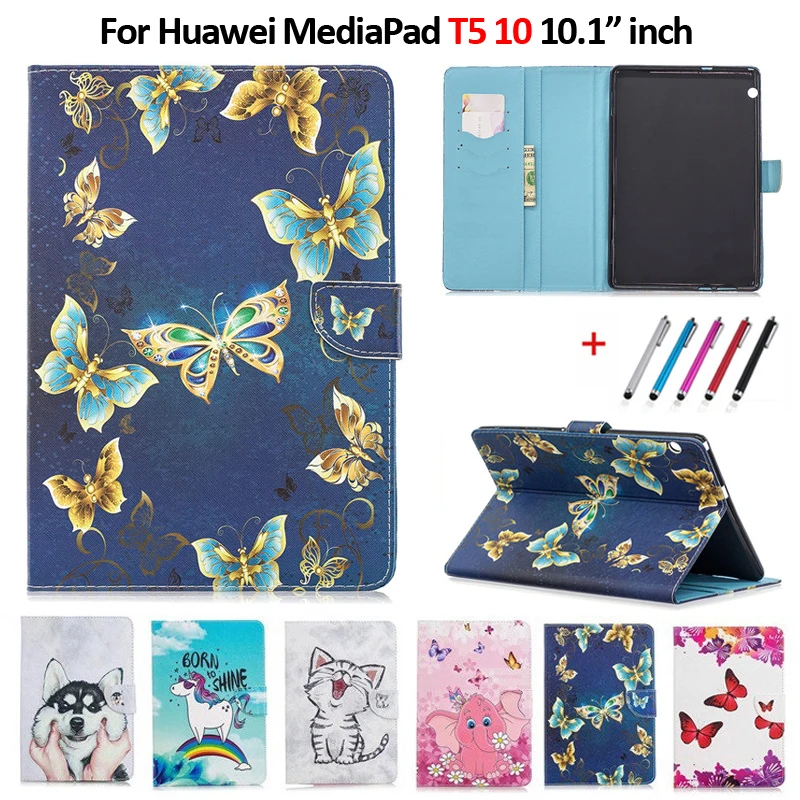 Милый Кот Единорог щенок бабочка чехол для планшета для Funda huawei MediaPad T5 10 AGS2-W09/L09/L03 10,1 дюймов планшет чехол+ подарок