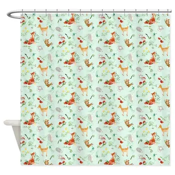

Woodland Creatures Animals Deer Fox Rabbit Owl Art Decorative Fabric Shower Curtain Set House Doormats for Living Room