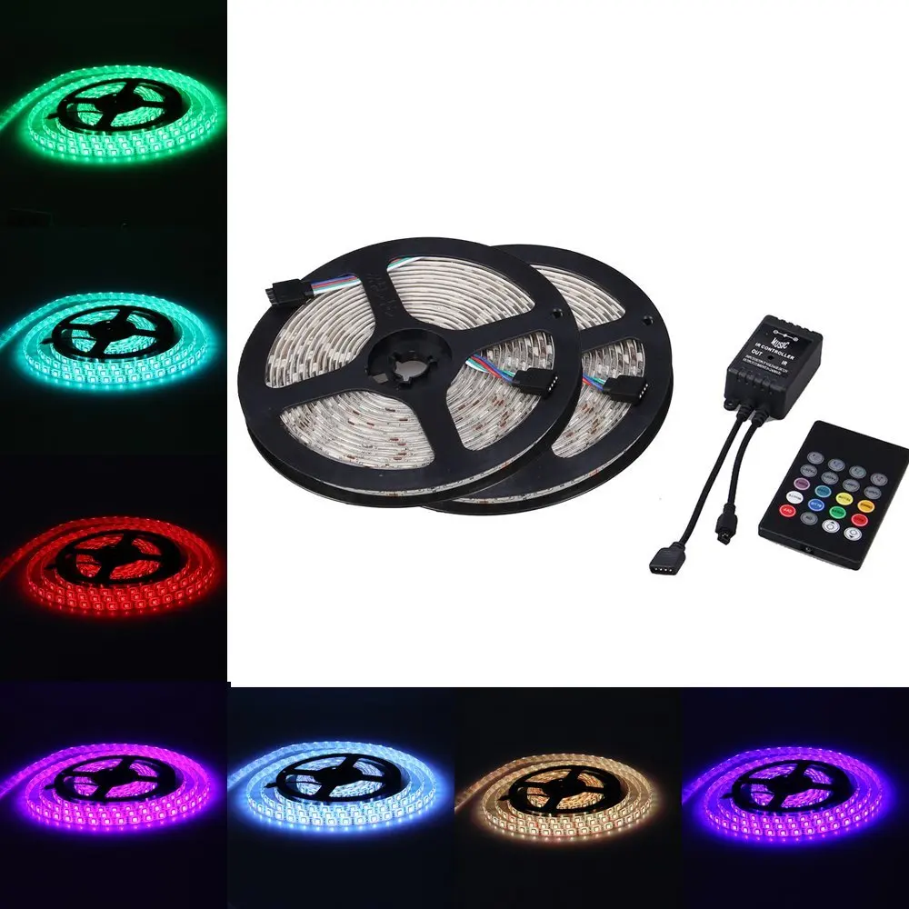 5 м/16.4 футов 300LED SMD 5050 Гибкие RGB Цвет изменение Светодиодные ленты для в & открытый + 20key музыка ИК-пульт дистанционного управления