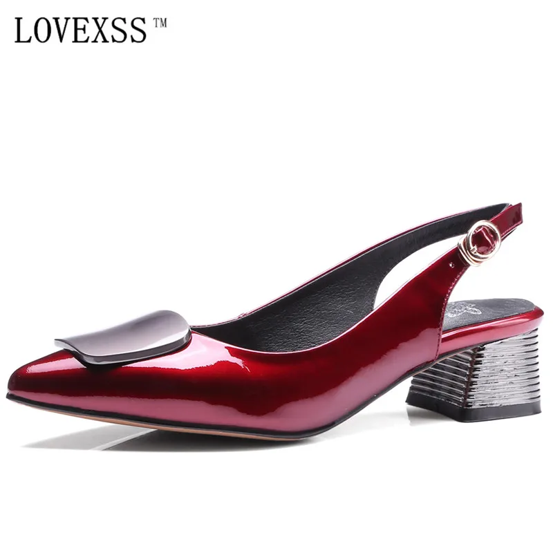

LOVEXSS Genuine Leather Sandals Red Gun Color Wedding Sexy Woman Shoes Summer High Genuine Leather Sandals Plus Size 33 - 43