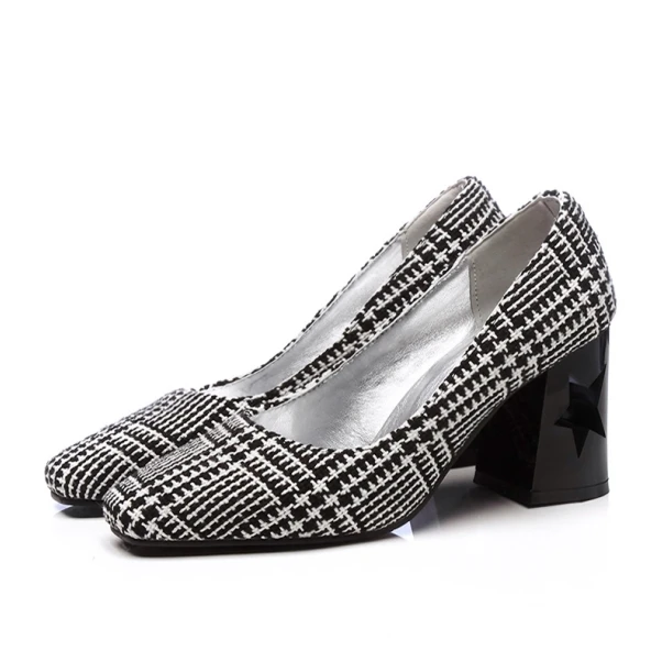 D Knight Women Pumps Fashion Plus Size 32-43 Elegant Round Toe Square High Heels New Ladies Woman Shoes Black White Flower I88 (15)