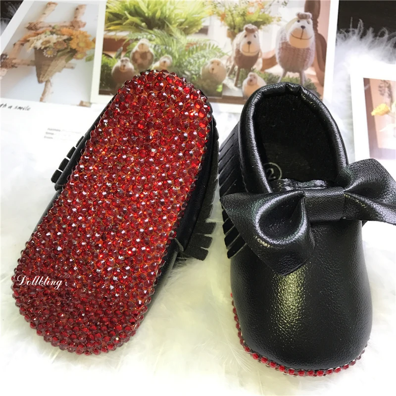 Красный любовь Мокасины сверкающие ручной работы Rhinstone Baby Show крещение девушка обувь для малышей Sapatos Сникеры для малышей