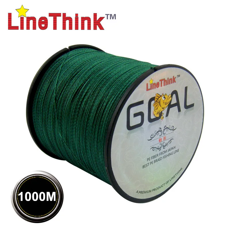 1000 متر linethink goal ماركة أفضل جودة 100% pe مضفر خط الصيد الصيد المتعددة الشعيرات جديلة الشحن مجانا