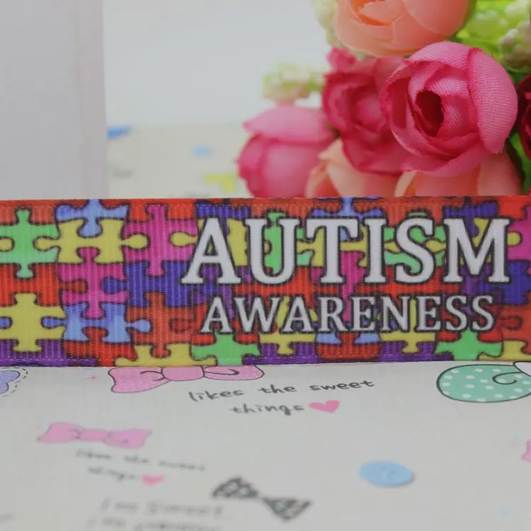 

New 7/8'' Free shipping autism awareness printed grosgrain ribbon hairbow diy party decoration wholesale OEM 22mm P1497