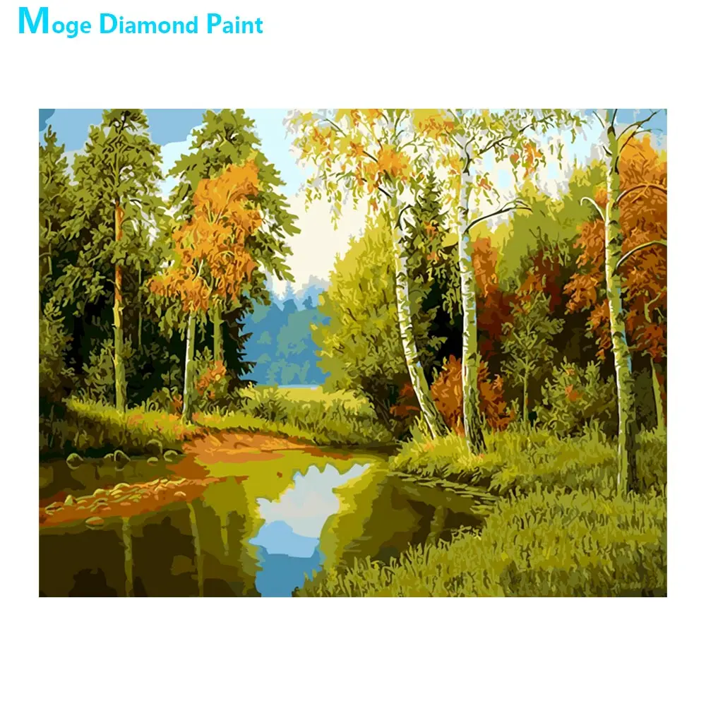 

Scenic Silver birch Diamond Painting Full Round Oil painting style New DIY Sticking Drill Cross Embroidery 5D Home Decoration