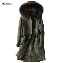 Для женщин зима Настоящее кожаные пальто Съемная утка вниз лайнер Кожаные куртки енота меховой воротник пальто из овчины OK1298