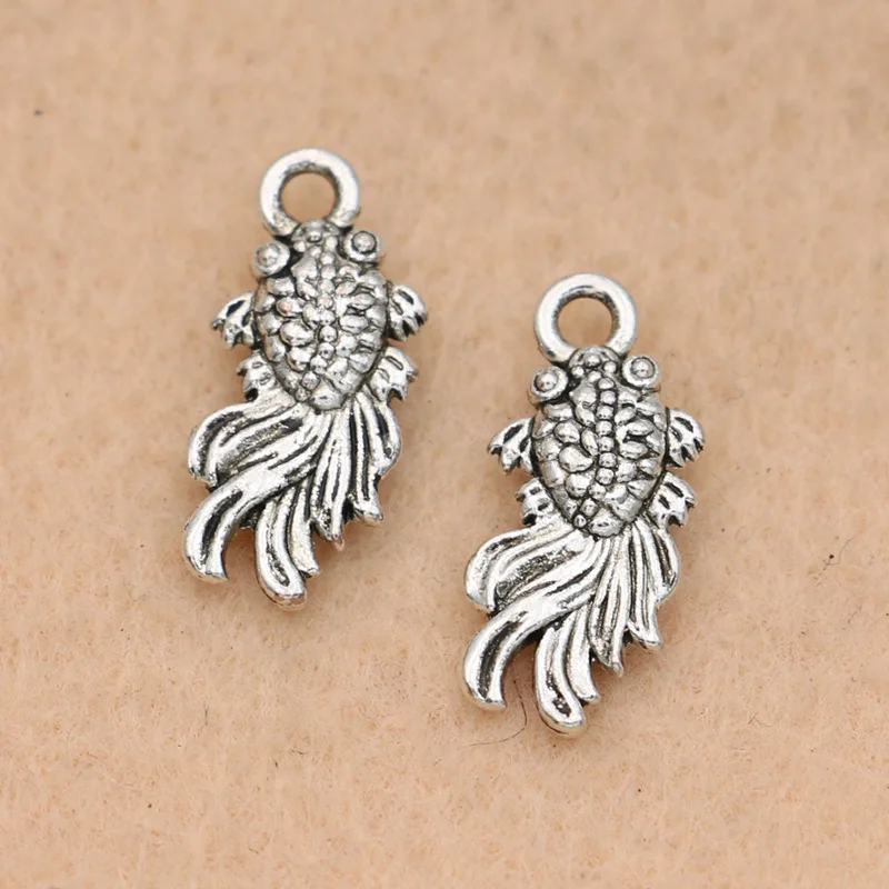 

15pcs Antique Silver Plated Golden Fish Charm Pendant fit Bracelet Necklace Jewelry DIY Making Accessories 18x8mm