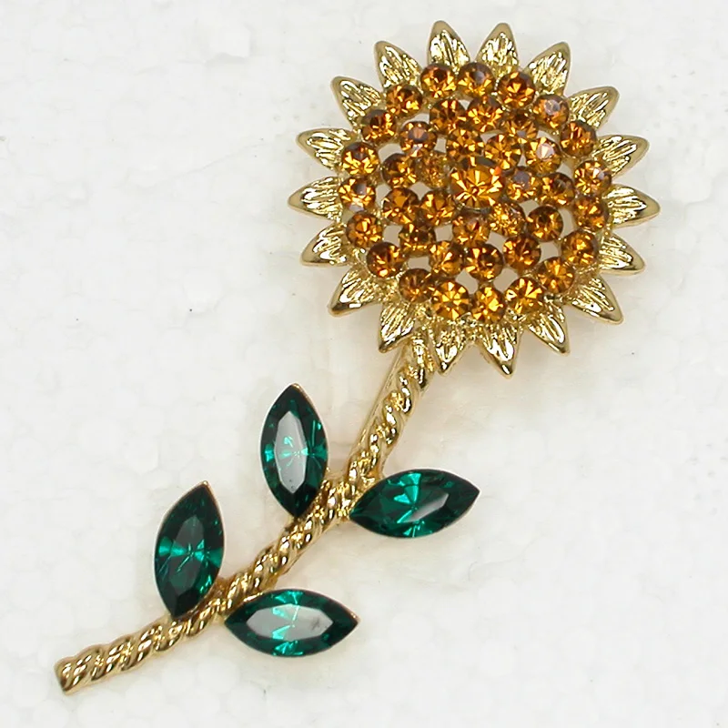 

12pcs/lot Wholesale Fashion Brooch Marquise Rhinestone Sunflower Flower Pins brooches jewelry Gift Bridal wedding party C101755