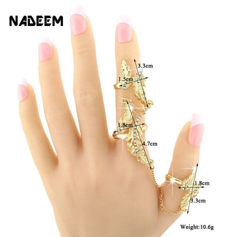 

Hot Selling Vintage Gold Color Jewelry Chain Two Finger Rings Fashion Hohemia Women Link Double Tree Leaf Ring Set Jewelry
