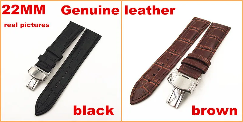 

1PCS 22MM genuine leather Watch band watch strap waterproof leather stainless steel buckle - black & brown color available