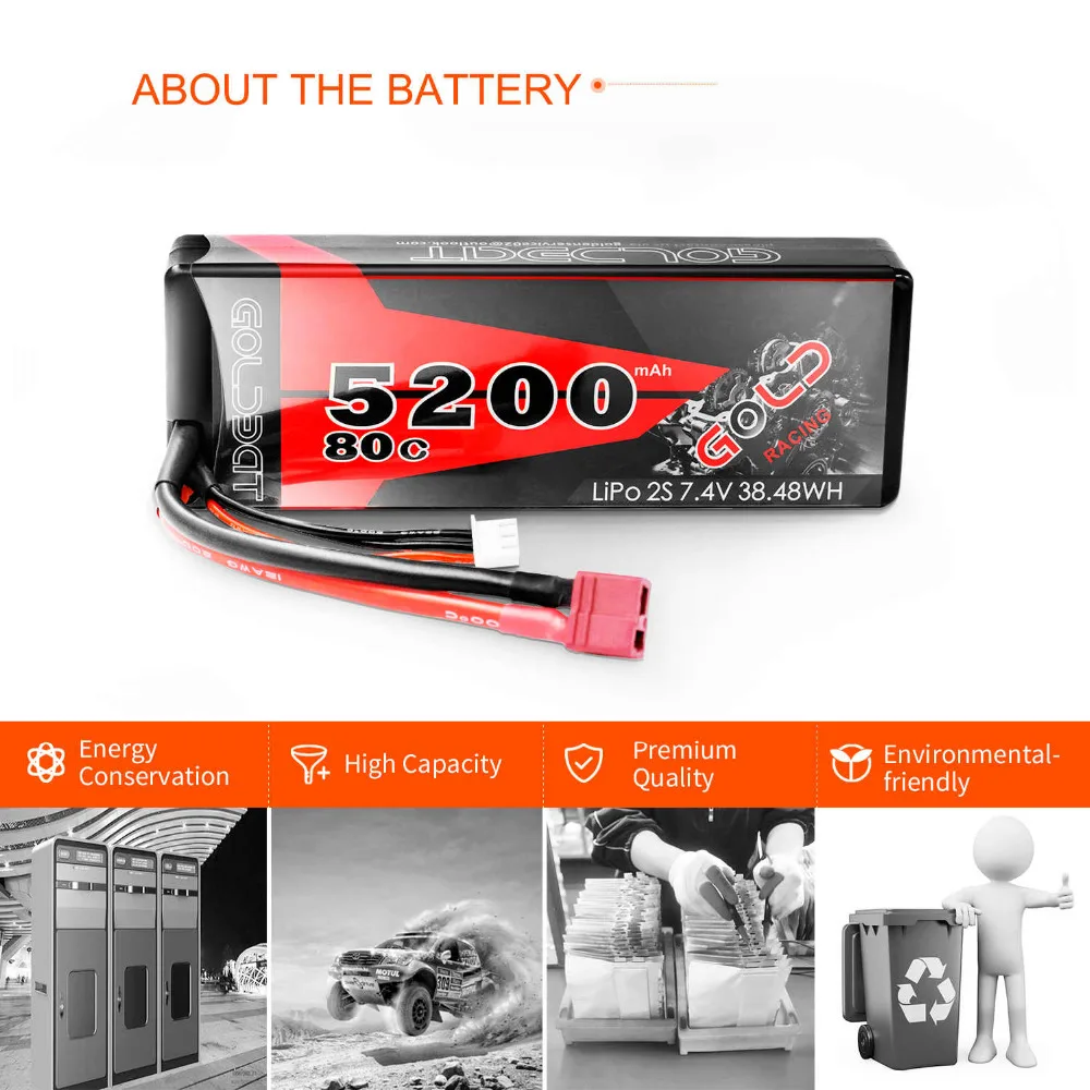 2 единицы GOLDBAT Lipo батарея 5200mAh 7,4 V 2S 80C RC батарея Lipo 7,4 v RC батарея с штекером Deans для RC грузовика самолета БПЛА гонки