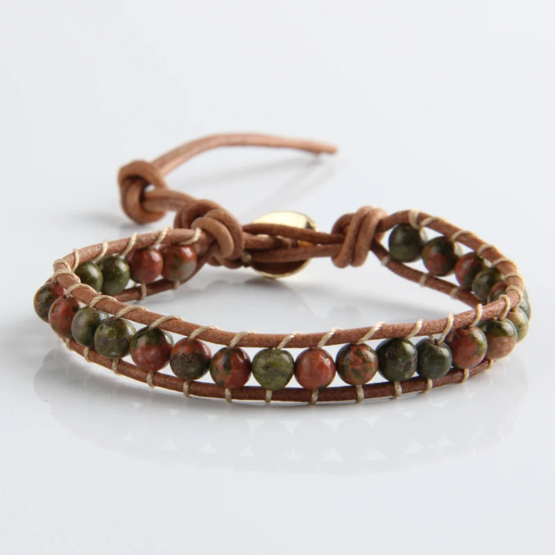 Leather Bracelet Natural Stone Bead Bracelets