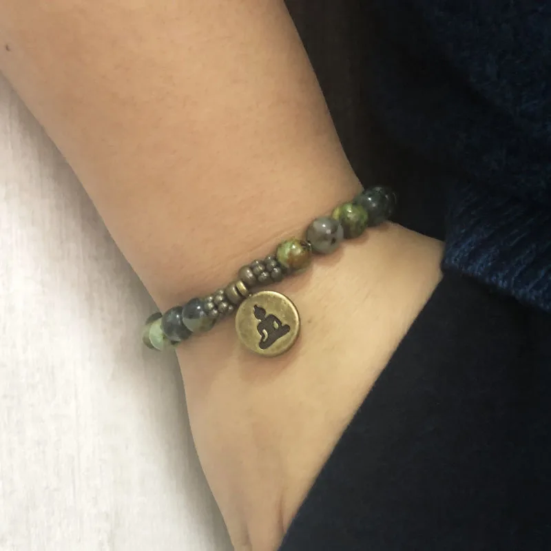 Популярный браслет талисман Om Lotus Buddha мужской из бисера T urquoise натуральный
