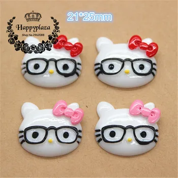 

10pcs Kawaii Resin Cartoon Cat with Glasses Miniature Flatback Cabochon Art Supply DIY Craft Scrapbooking,21*25mm