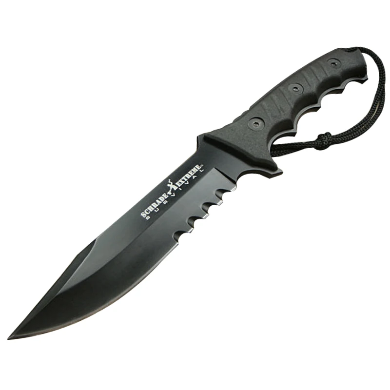 Лучший Mengoing дикий выживания фиксированным лезвием Ножи черный титан лезвие промышленные резиновая ручка Cordura Чехол для ножа