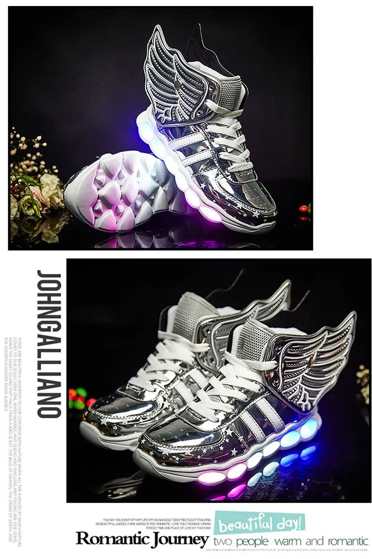 Meninas de Carregamento Crianças Sapatos Luminosa Meninos Usb Esporte Casuais Asa Brilhantes Tênis Luz Led 29 Mamãe e Bebê
