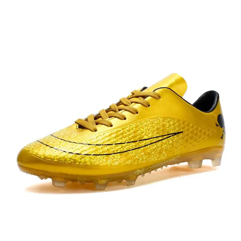 Men's Football Boots High Ankle Long Spikes Soccer Shoes For Man Profrssional Outdoor Kid Train Sock Cleats Football Shoes - Цвет: 9991goldlongspike