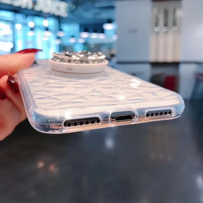 Slim Thin 3D Diamond Patterned Clear Crystal Soft TPU Case Cover sfor iPhone X XS MAX XR 7 8 Plus 6 6s Airbag bracket Stand Capa (1)