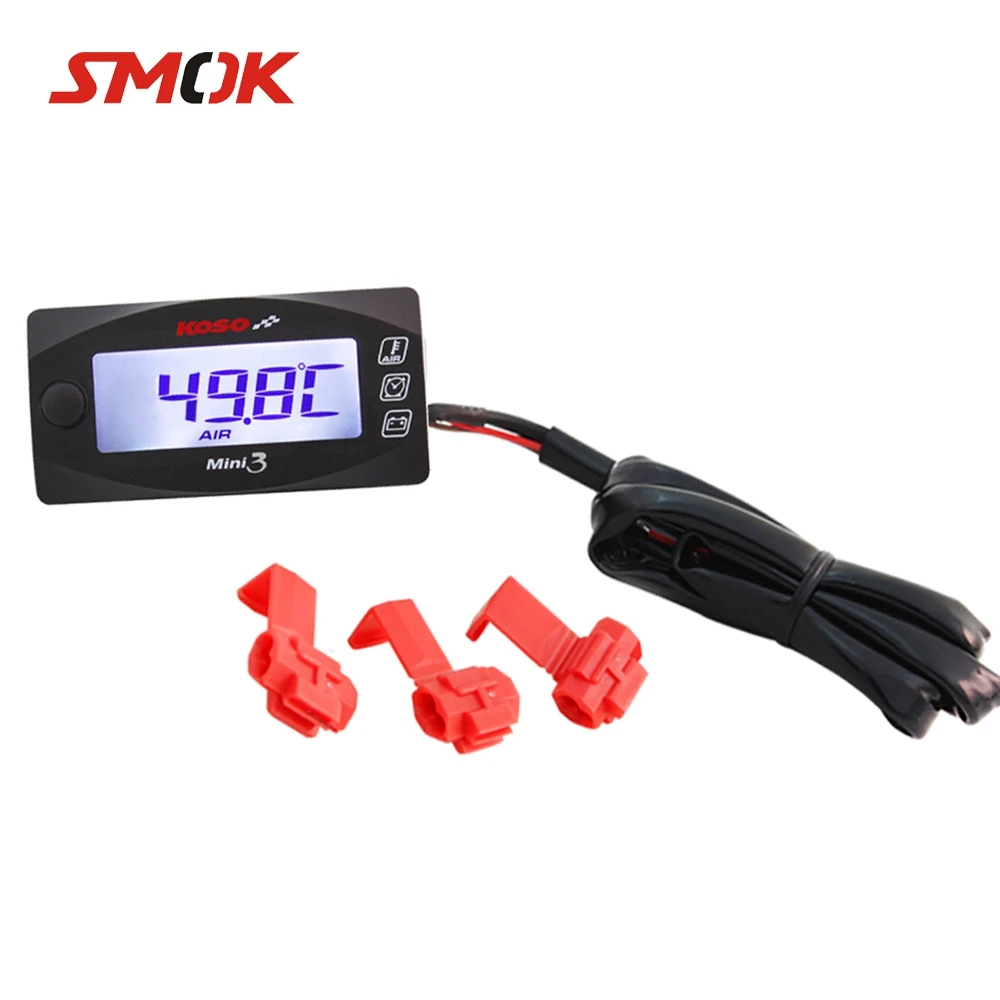 

SMOK Universal Motorcycle Multi-Function Mini 3 Digital Air Temperature Thermometer Time Voltmeter Water Meter Gauge For KOSO