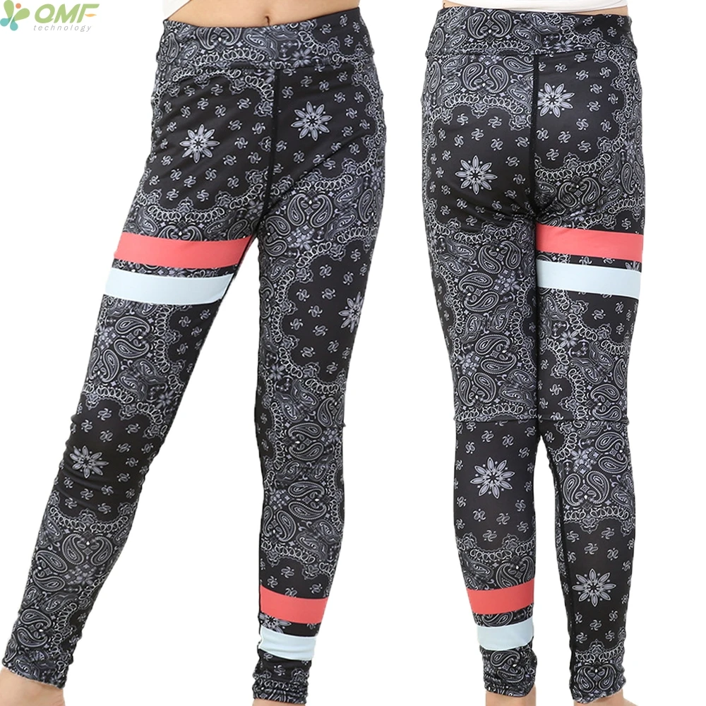 Retro Paisley Pattern Youth Yoga Pants Black Grey Swirls Stripe