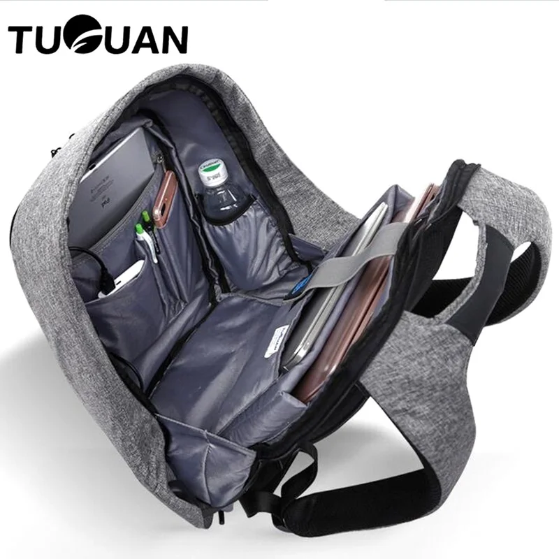TUGUAN anti theft рюкзак Для мужчин USB заряжать ноутбук Водонепроницаемый холст Bagpack