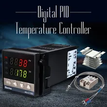 Контроллер температуры от 0 до 1300 градусов REX-C 100 Интеллектуальный 110 до 240 В+ 1 метр зонд+ 40А твердотельное реле 4,5 мм Датчик диаметр