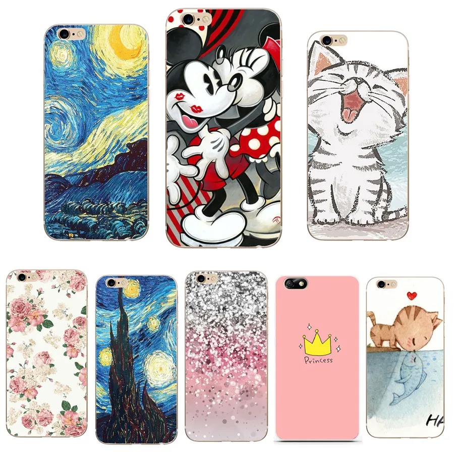 

Flower Case For iPhone X 8 Plus 6 6S 7 Case TPU Soft Silicon Cartoon Mickey Animal Cover For iPhone 7 5 5S Case
