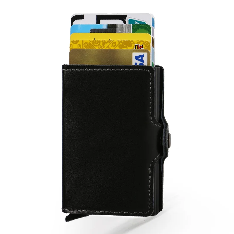 

Genuine Leather Credit Card Holder with 12 Slots Business Card Holder Aluminum Two in One RFID Double Wallets Twin Holders